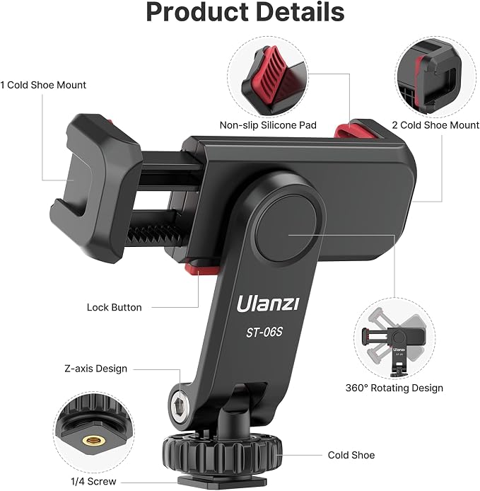 ULANZI ST-06S Phone Tripod Mount, Universal Smartphone Mount Adapter - Image 6