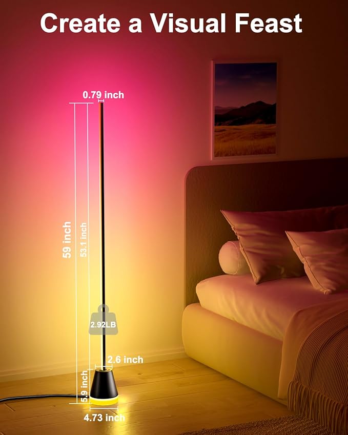 Keepsmile Smart RGB LED Corner Floor Lamp,172 LEDs Bright Standing Lamps for Living Room with APP and Remote,Modern Floor Lamp with Music Sync and 16 Million Colors, Ambient Lighting for Bedroom