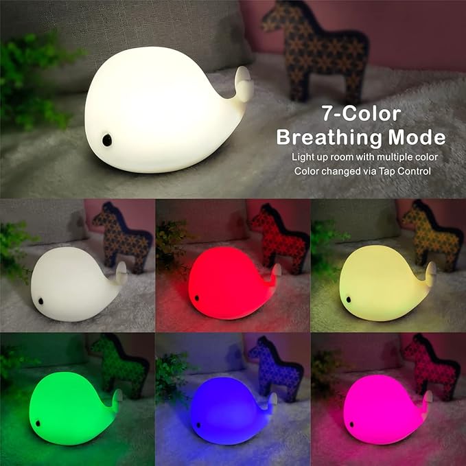 LEDHOLYT Night Light for Kids, Cute Silicone Nursery Dolphin Lamp for Baby and Toddler, Animal NightLight for Bedroom, Squishy Night Lamp for Kids Room (Dolphin)