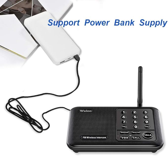 Wuloo Intercoms Wireless for Home 5280 Feet Range 10 Channel 3 Code, Wireless Intercom System for Home House Business Office, Room to Room Intercom, Home Communication System (4 Units Set, Black)