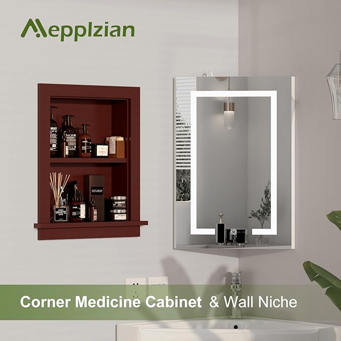 Recessed Medicine Cabinet Inset,Bathroom Wall Niche Insert for Drywall,14x18 Bathroom Medicine Cabinet Shelf Wood Replacement,in Wall Cabinet with Storage for Restaurant/Kitchen,Brown