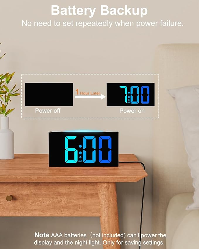 Mesqool Digital Alarm Clock for Bedrooms - Plug-in LED Clock with Dynamic RGB Digits, Dimmable Display & Night Light, 7 Color Options, Adjustable Alarm Volume, DST, 12/24 Hour - Ideal for Kids