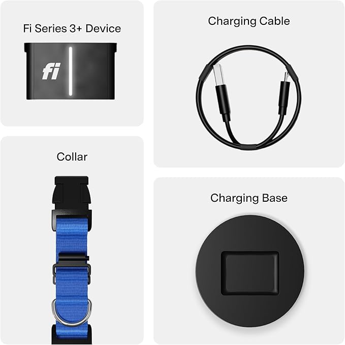 New Fi Series 3+ Smart Dog Tracker Collar [12 Month Membership Included] GPS Tracker for Dogs with Health & Behavior Monitoring, Escape Alerts, Waterproof, LED, Apple Watch Compatible (Blue, Medium)