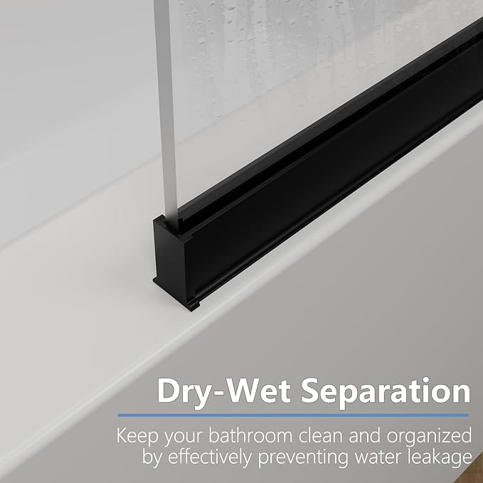 35" W x 60" H Bathtub Fixed Glass Panel, 3/8" (10mm) Tempered Glass with Dual Nano Coating, Frameless Shower Door, Bath Tub Shower Screen, Matte Black