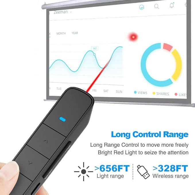N75 Rechargeable Presentation Clicker, PowerPoint Clicker for Presentation, Long Range Wireless Presentation Remote, PowerPoint Clicker Slide Advancer for Computer, Laptop, Keynote, Red Light
