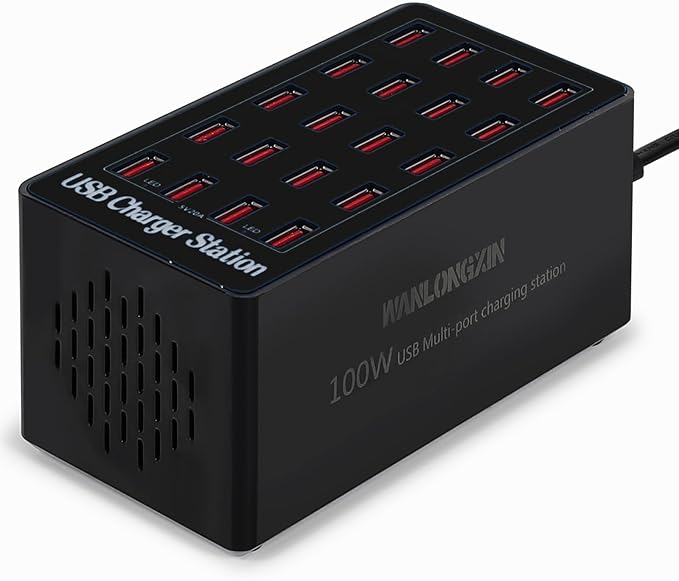WANLONGXIN 100W 20Port USB Charging Station, Multi USB Charger for Multiple Devices, Black