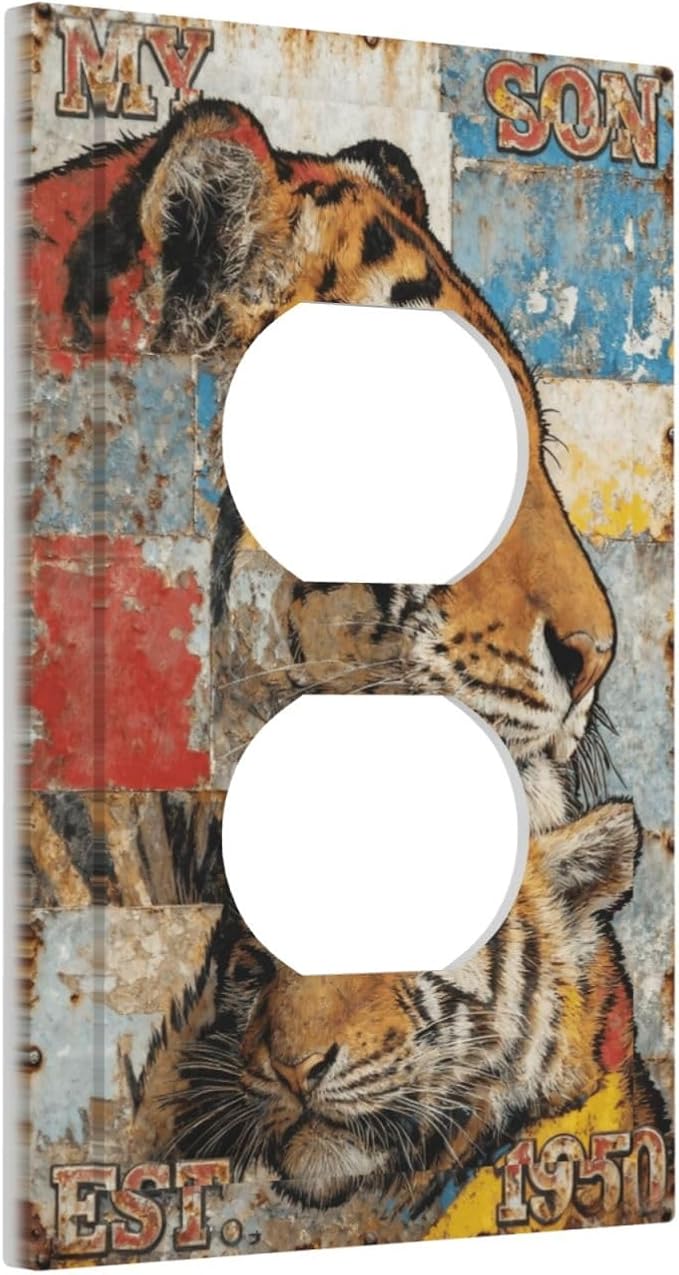 Bvtewkhz Tiger Vintage Duplex Outlet Decorative Outlet Covers Light Switch Plate Electrical Receptacle Switchplate For Bathroom Kitchen Bedroom