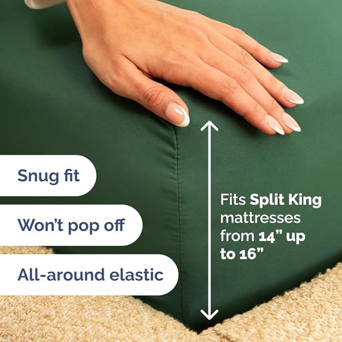 Split Head King Sheet Set – 4 Piece Flex Split Top King Sheets for Adjustable Beds - Fits 14” to 16" Mattress w/ Deep Pockets - Breathable & Cooling - Luxury Bedding and Wrinkle Free - Emerald Green