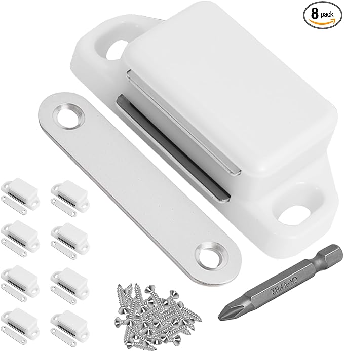 8 Pack Magnetic Push Latch,Heavy Duty Magnetic Touch Latch,for Push to Open Cabinet or Kitchen Drawer, Kitchen Door (White - 0.98 inch, 8 Pack)