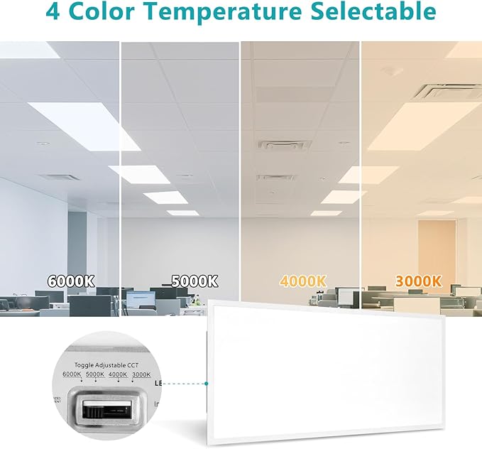 VocgoUU 2x4 LED Flat Panel Light for Drop Ceiling, 18 Pack, 6600LM, 0-10V Dimmable, 4CCT 3000K/4000K/5000K/6000K, Selectable 40W/50W/60W, ETL Listed, 100-277V, 5-Year Warranty