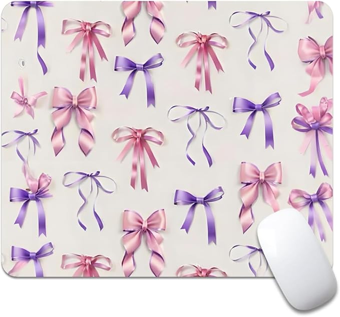 Coquette Girlie Pastel Bows Square Mouse pad, Texture, Waterproof, Anti Slip Rubber Base, Computer Mouse pad, Laptop Mouse pad