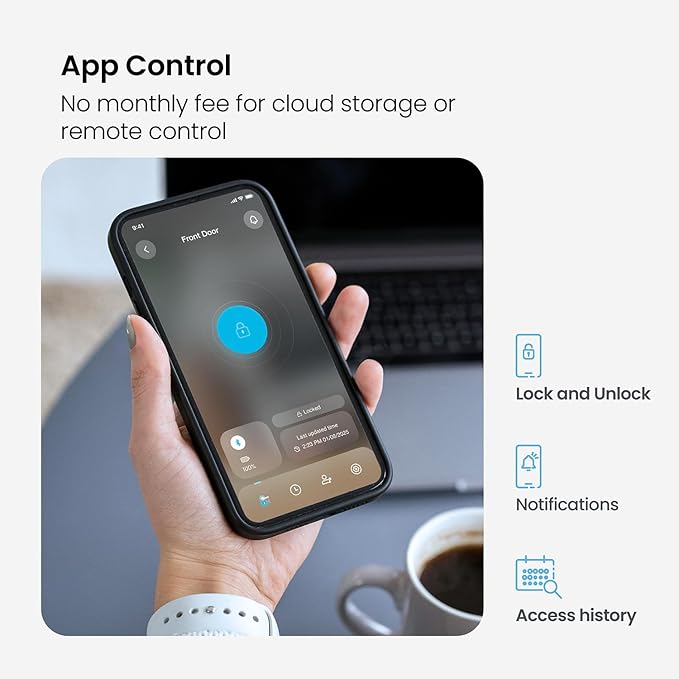 Lockly Secure Plus Smart Lock Bluetooth, 3D Biometric Fingerprint Sensor Front Door Lock with Handle, Digital Keypad Keyless Entry Door Lock, Voice Control & Auto Lock - Latch Edition