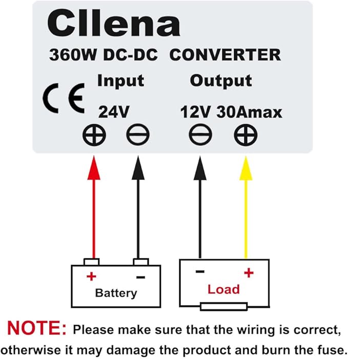 Cllena DC-DC 24v to 12v Converter 30A 360W Regulator Voltage Reducer Power Supply Buck Converter Transformer for Golf Cart Auto Car Truck Vehicle Boat