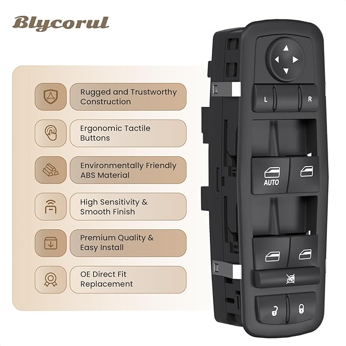 Blycorul Master Power Window Switch Driver Side Control Button Door Lock Replacement for 2011-2016 Dodge Journey Left Front Main Switch with 8+13 Pins Replaces#68084001AD, 68084001AC, 68084001AB
