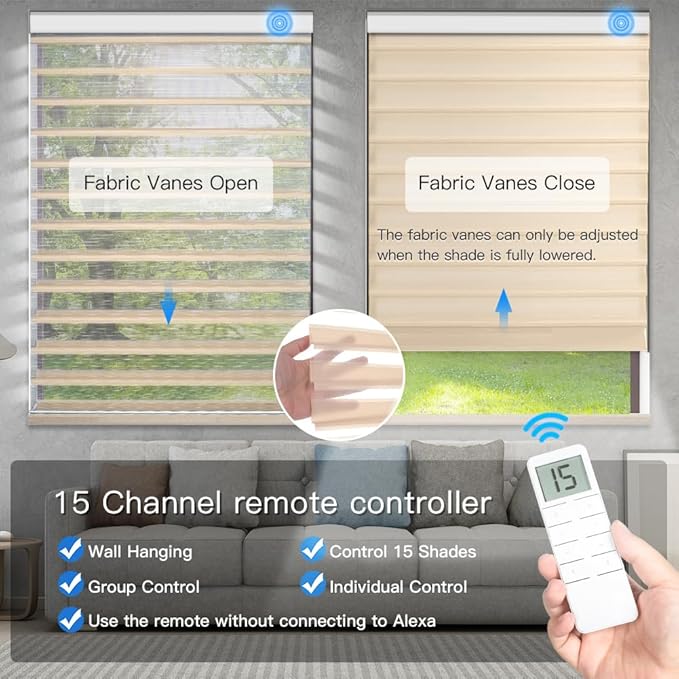 Tokblind Motorized Sheer Shade with Remote Control, Light Filtering Electric Roller Blind Compatible with Alexa via Hub, Rechargeable Smart Window Shade Custom Size (Light Filtering Coffee)
