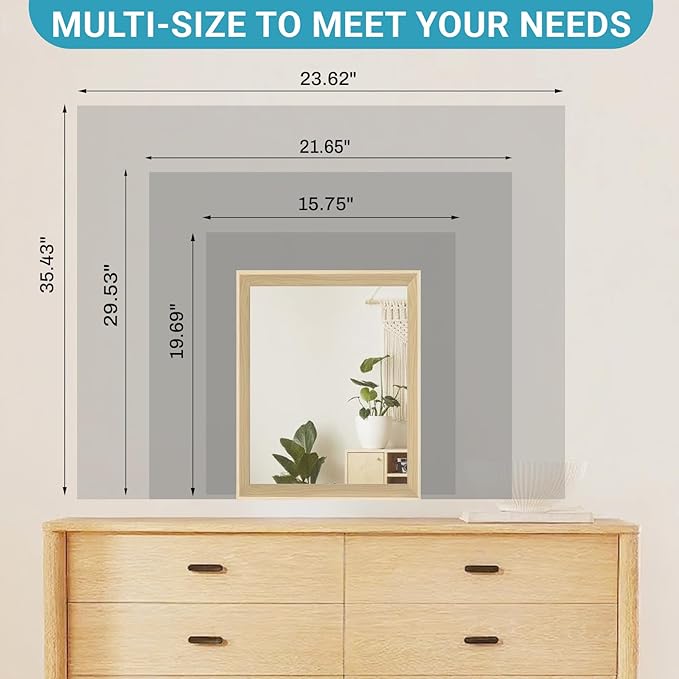 Oak Wood Effect Framed Wall Mirror, 16x20 Rectangle Mirror, 1/8" Anti-desilvering Tempered Glass, Sustainable&Sturdy Frame, Anti-Rust, HD Reflection &3min Fast Setup for Bathroom Living Room