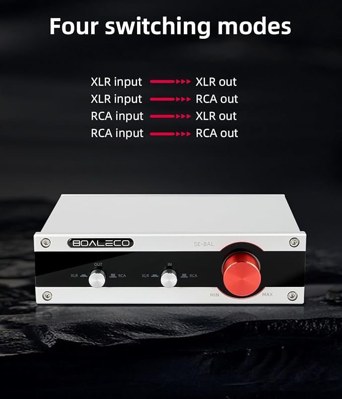 SE-BAL Audio Switch RCA XLR 2-IN-2-OUT HiFi Balanced Stereo Audio Switcher, Premium Selector Splitter Box with Volume Controller