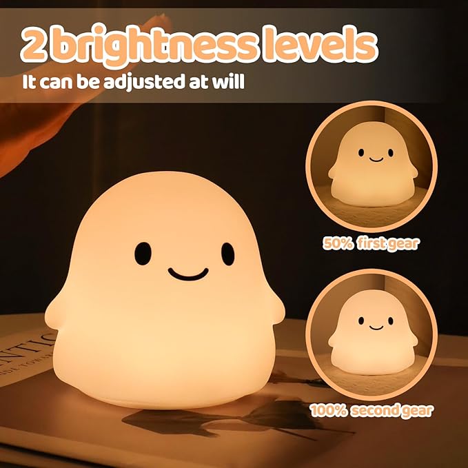 Rytinazzz Halloween Ghost Night Light, Color-Changing & 50-Hour Battery, Spooky-Cute Squishy Lamp for Kids, USB Rechargeable with Timer, Halloween Decor & Gifts
