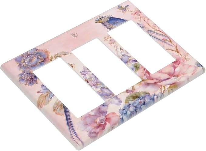 Bvtewkhz Floral Birds Morris 3 Gang Triple Rocker Decorative Outlet Covers Light Switch Plate Electrical Receptacle Switchplate For Bathroom Kitchen Bedroom