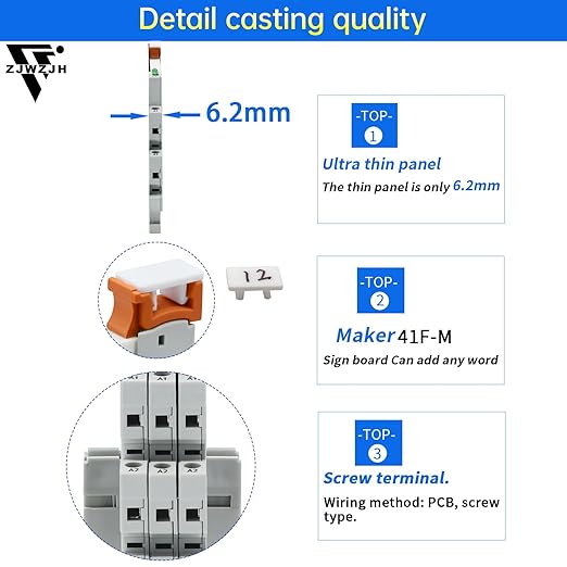 2Pcs Miniature Power Relay DC 24V HF41F/24-ZS 5 Pin 1NO 1NC 6A SPDT with LED Indicator with Socket Base 41F-1Z-C5 with DIN Rail UL Certification