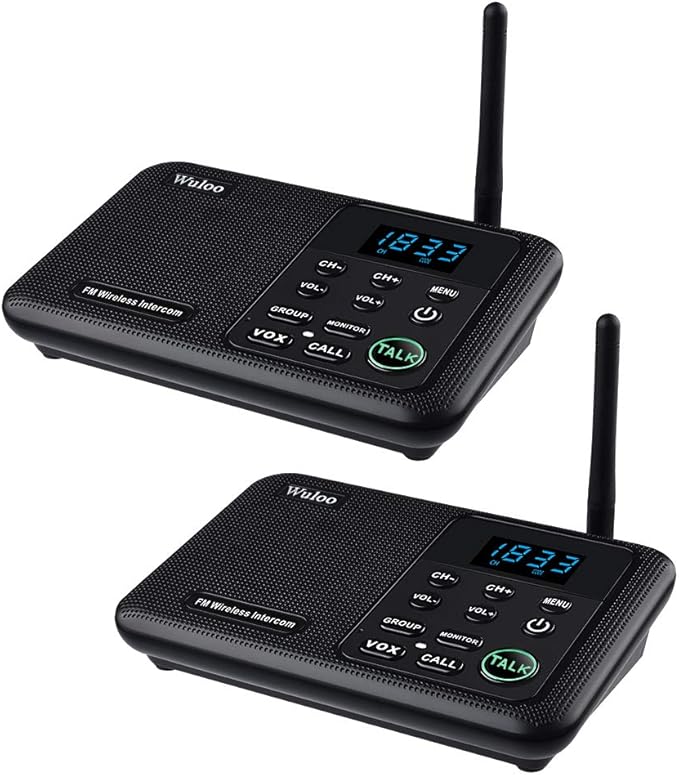 Wuloo Intercoms Wireless for Home 1 Mile Range 22 Channel 100 Digital Code Display Screen, Wireless Intercom System for Home House Business Office, Room to Room Intercom Communication(2Stations,Black)