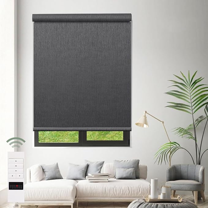 Zshine Motorized Blackout Window Blinds Customize Width (23-95 Inches) Remote Control Wireless and Rechargeable Roller Shades Blinds for Windows, Home, Office, Hotel, Club, Restaurant(82164E)
