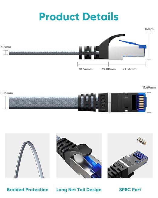 BUSOHE Cat 8 Ethernet Cable 10 FT 10 Pack, Nylon Braided High Speed Heavy Duty - Image 4