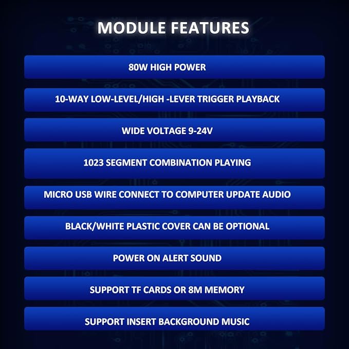 80W Vocie Playback Module,CH358D Low Lever Trigger 8MB DC 9-24V Sound Board with Case,Support USB Download,MP3 Hardware Decoding,10-Way Button One-to-One,8 Combined Playback for Industry Broadcast.
