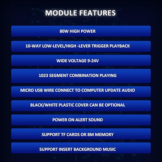 Sound Playback Module, 80W Low Lever Trigger 8MB DC 9-24V CH358D Voice Board, Support USB Download, MP3 Hardware Decoding,10-Way Button One-to-One, 8 Combined Playback Chips for Industry Broadcast.