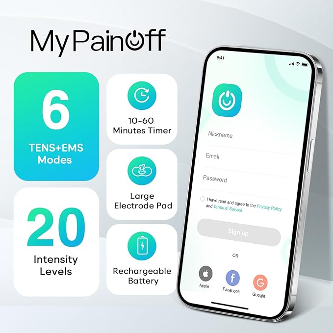 Easy@Home Wireless TENS Unit with APP Remote Control: Back Pain Relief Muscle Stimulator Massager | Powered by MyPainOff App iOS & Android App | Pain Therapy Management EHE015BLE