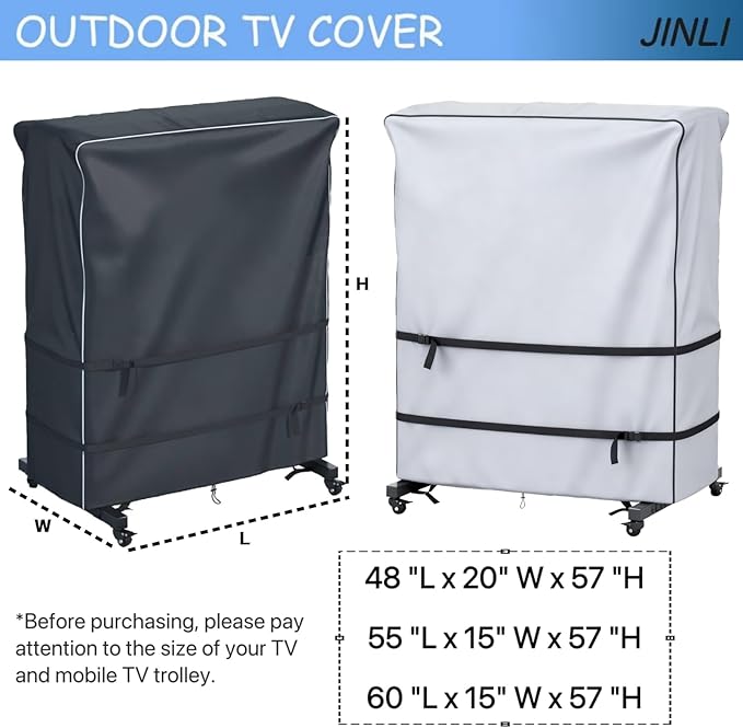 JINLI 45-50 inch outdoor TV trolley cover, courtyard TV cover, Oxford fabric waterproof and dustproof, triple windproof design, compatible with rolling/mobile stand