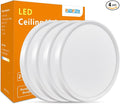 RLEDPZTX 4PK 12 Inch LED Flush Mount Ceiling Light, 24W, 2520LM,3000K/4000K/6000K CCT Selectable, Round Flat Panel Low Profile Ceiling Light Fitures for Hallway, Kitchen, Bedroom, Laundry Room,White