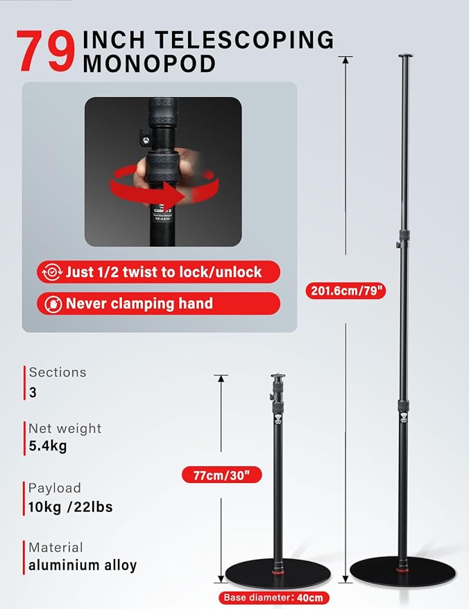 IFOOTAGE A400 Round Base Monopod Light Stand - Image 6