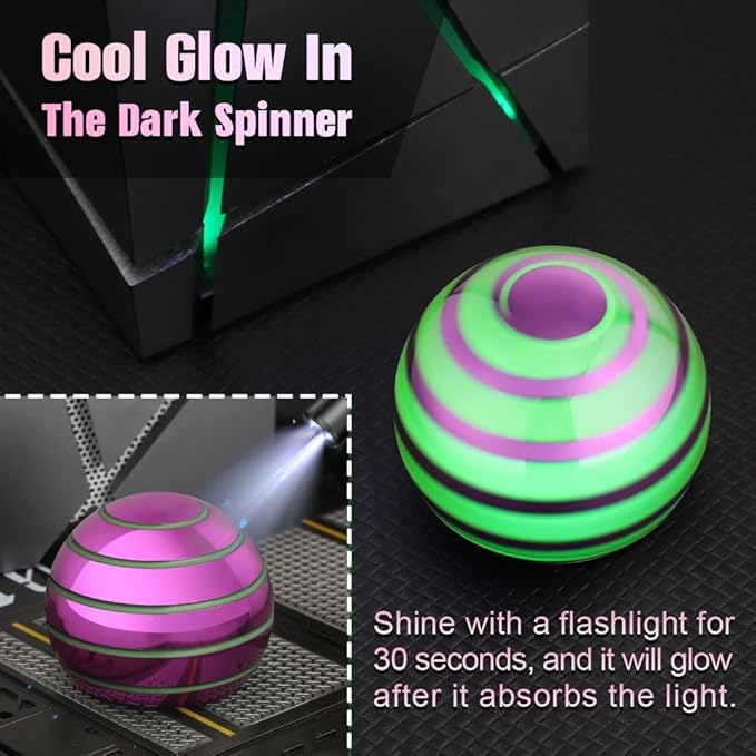 Luminous Desk Spinning Ball Toys for Kids Adults, Metal Optical Illusion Fidget Spinner Kinetic Sterss Ball, EDC Glow in The Dark Desktop Stress Relief ADHD Birthday Gifts for Office Classroom (Pink)