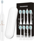 kingheroes Electric Toothbrush Set, Comes with 8 Brush Heads & Travel Case,4 Modes with 2 Minutes Built in Smart Timer, One Charge for 60 Days, 42000 VPM Motor (White)