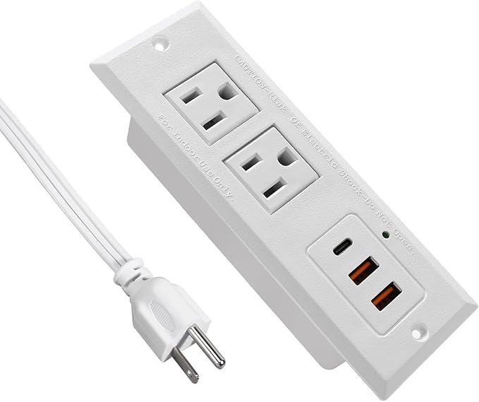 20W Recessed Power Strip USB C Fast Charge Desk Power Outlet Type C Flush Mounted Extension Power Plug for Conference Countertop Desktop Drawer Sofa ETL Listed (White)