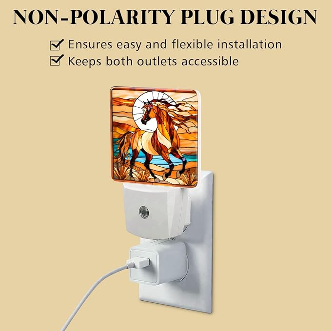 PODMemory Horse Stained Glass Night Lights Plug into Wall for Room, Horse Night Light LED for Bedroom