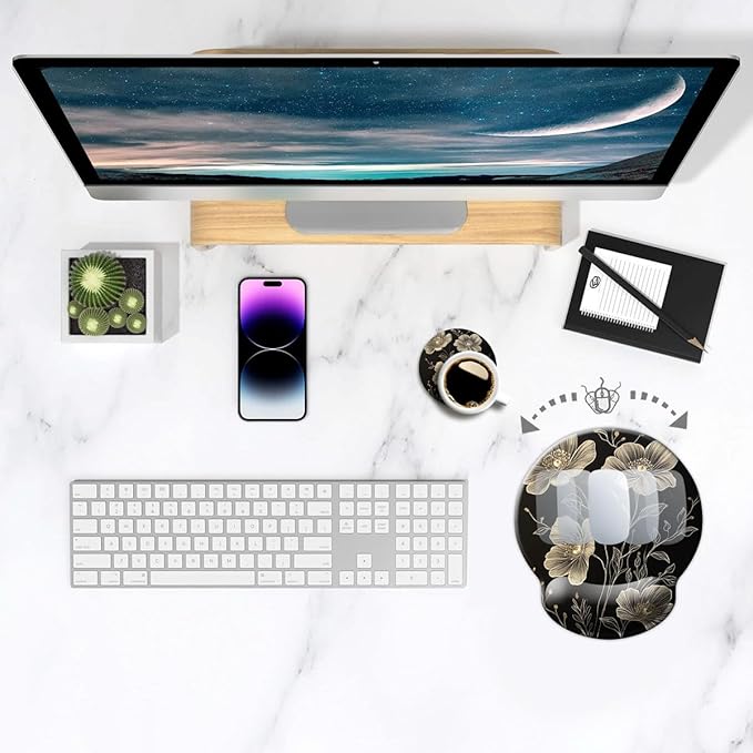 Ergonomic Mouse Pad with Wrist Support,Mouse Pad with Wrist Rest,Relieve Wrist Pain Mousepad Non-Slip Rubber Base,Mouse Pads for Desk,Computers,Laptop,Office,Home,Accessories Aesthetic Flowers