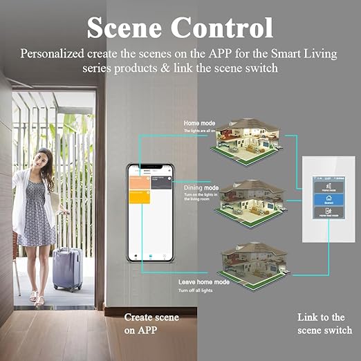 LANBON Smart Light Switch,1/2/3 Gang,3 Way for Whole House, LCD Magic Panel by WiFi Mesh Never be Offline, 2.4G Wi-Fi Smart Switch Compatible with Alexa&Google Home, Neutral Wire Required,L8-HS-White