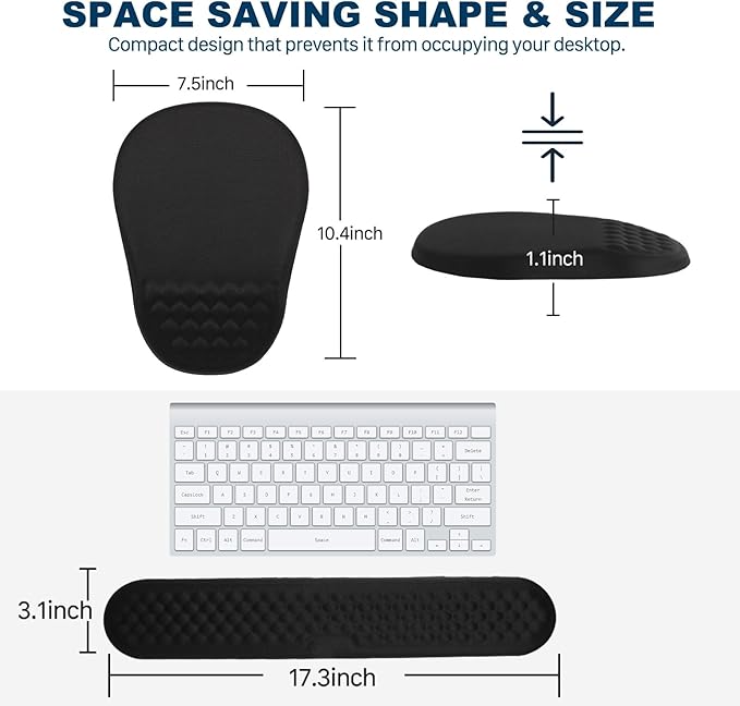 Hasinart Ergonomic Mouse Pad and Keyboard Wrist Rest with Massage Design, Space-Saving Mouse Pad Wrist Support, Memory Foam Wrist Rest with Non-Slip PU Base for Computer Desk, Black