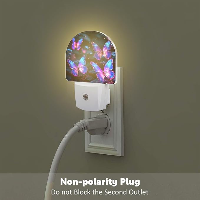 sndheke Glowing Purple Butterflies Night Light Plug into Wall, Neon Butterfly Dusk to Dawn Night Light Plug in,0.5w Energy Saving Sleep Friendly NightLight for Kids Boys Girls Home Decor
