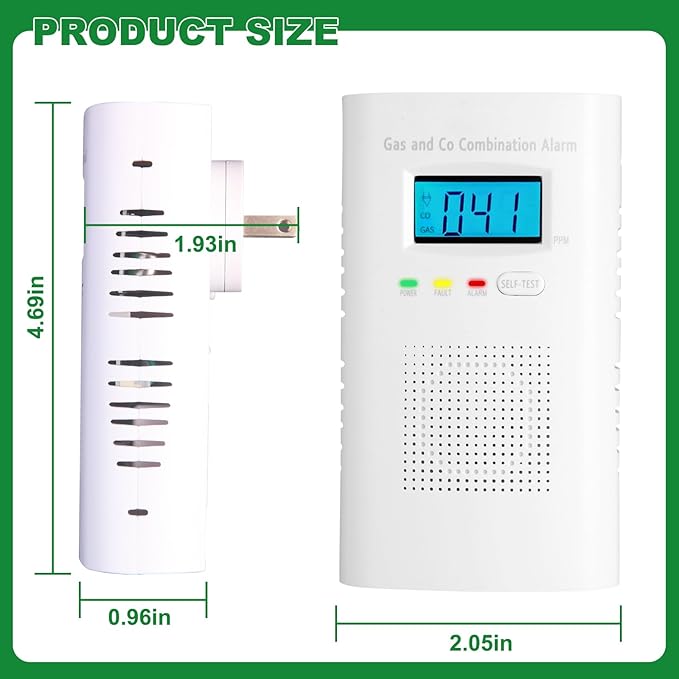 Combination Gas and Carbon Monoxide Detector Plug-in | CO Alarm & Natural Gas Combustible Detector | Digital Display, Battery Backup, Easy Install | for Home Kitchen Safety Monitoring 3-Pack
