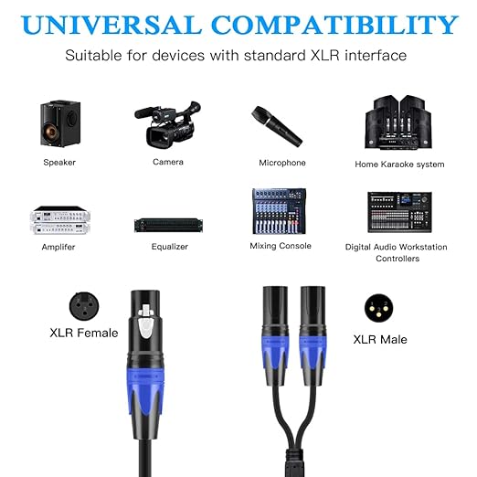 Seefeful (5FT) XLR Splitter Cable, 1 Female to 2 Male Patch Y Cable Balanced Microphone Splitter Cord Audio Adaptor