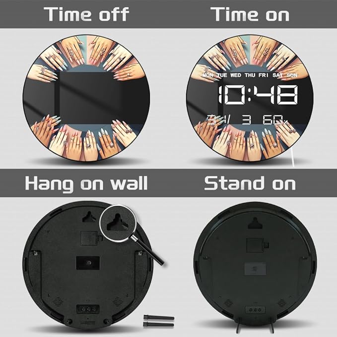 Timethink 12 Inch Nail Salon Digital Wall Clock Large Display, Nail Room Electric Wall Clock Auto-Brightness, Date, Temperature, 12/24hr, USB Powered for Nails Studio Beauty Salon Nail Technician Gift