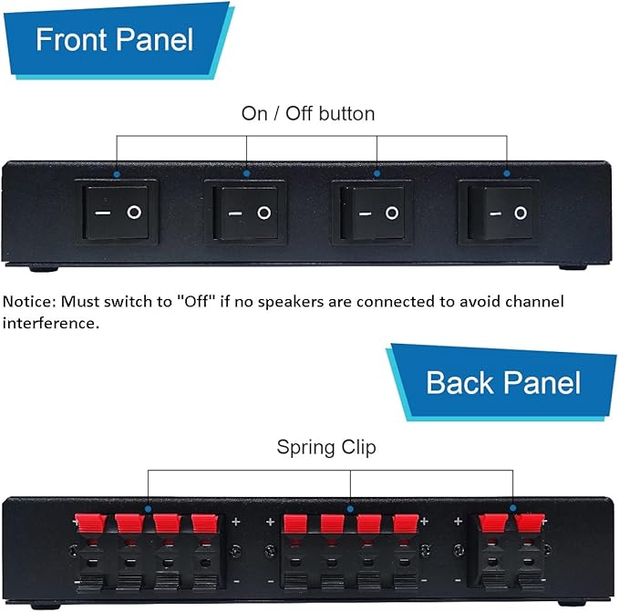 SENWIKATIN 4 Zone Speaker Selector, Passive 200W Distribution Box Control 4 Pairs Speakers, Plug and Play with Spring Clip Connectors