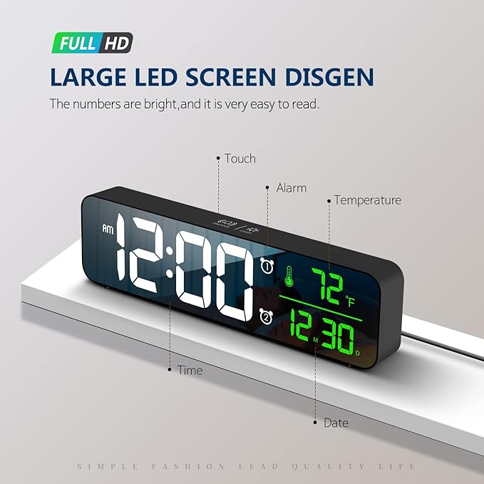 Hournor Digital Clock for Bedroom, Digital Wall Clock for Living Room Decor, Desk Table Clocks, Digital Clock Large Display, Bedroom Smart Alarm Clock for Office Green