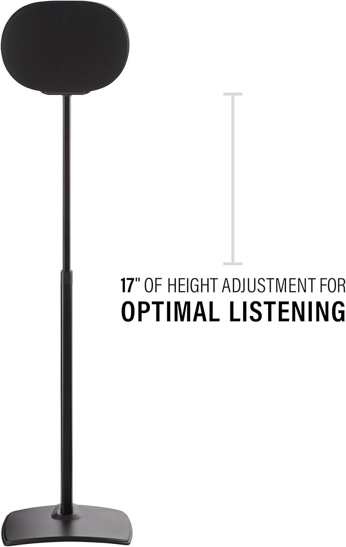Sanus Height Adjustable Speaker Stand for Sonos Era 300™ - 17" Height Adjustment Sonos Stand Includes Carpet Spikes & Rubber Pads - Easy DIY Install Comes w/All Hardware - Black Single