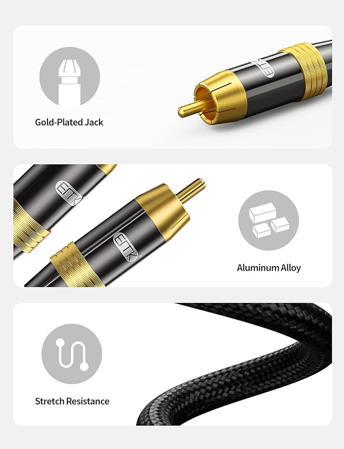 Subwoofer Cable,EMK Digital Coaxial Audio Cable [24K Gold-Plated, Durable Cotton] Premium S/PDIF RCA Male to RCA Male for Home Theater, Soundbar,Speaker,HDTV, Subwoofer, Hi-Fi Systems (Black-9.8ft/3m)