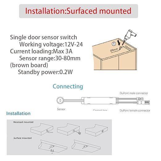 VST Motion Sensor Switch, IR Sensor Switch Door Activated Light Switch for Closet and Under Cabinet Lighting (DC 12/24V 3A)