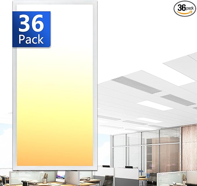 CycevSun 2x4 LED Drop Ceiling Light Fixture Flat Panel, 0-10V Dimmable, 30/40/50W Selectable, 3000K 4000K 5000K Switchable, 120-277V, ETL Listed, 36 Pack